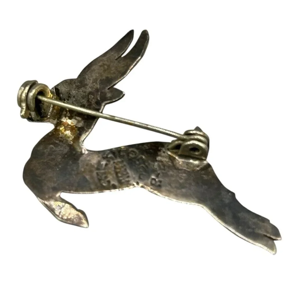 Vintage Mexico 925 Sterling Abalone Gazelle Antelope Brooch